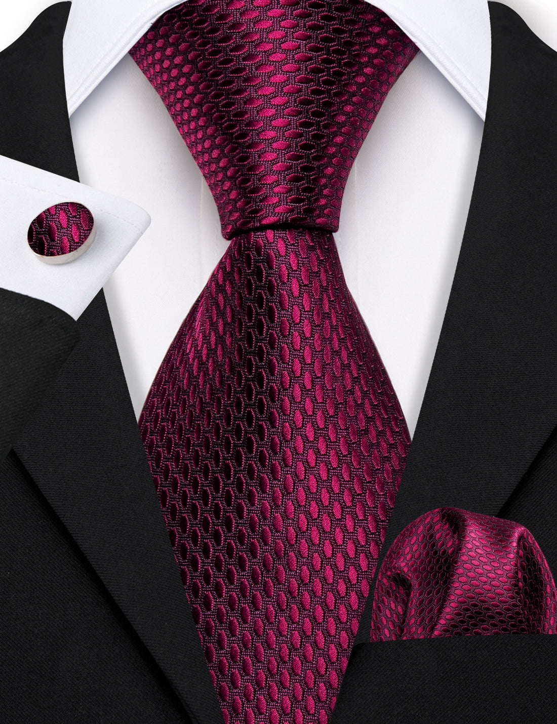 Red Geometric Polka Dot Tie, Pocket Square and Cufflinks Set tie sets - Sophisticated Gentlemen