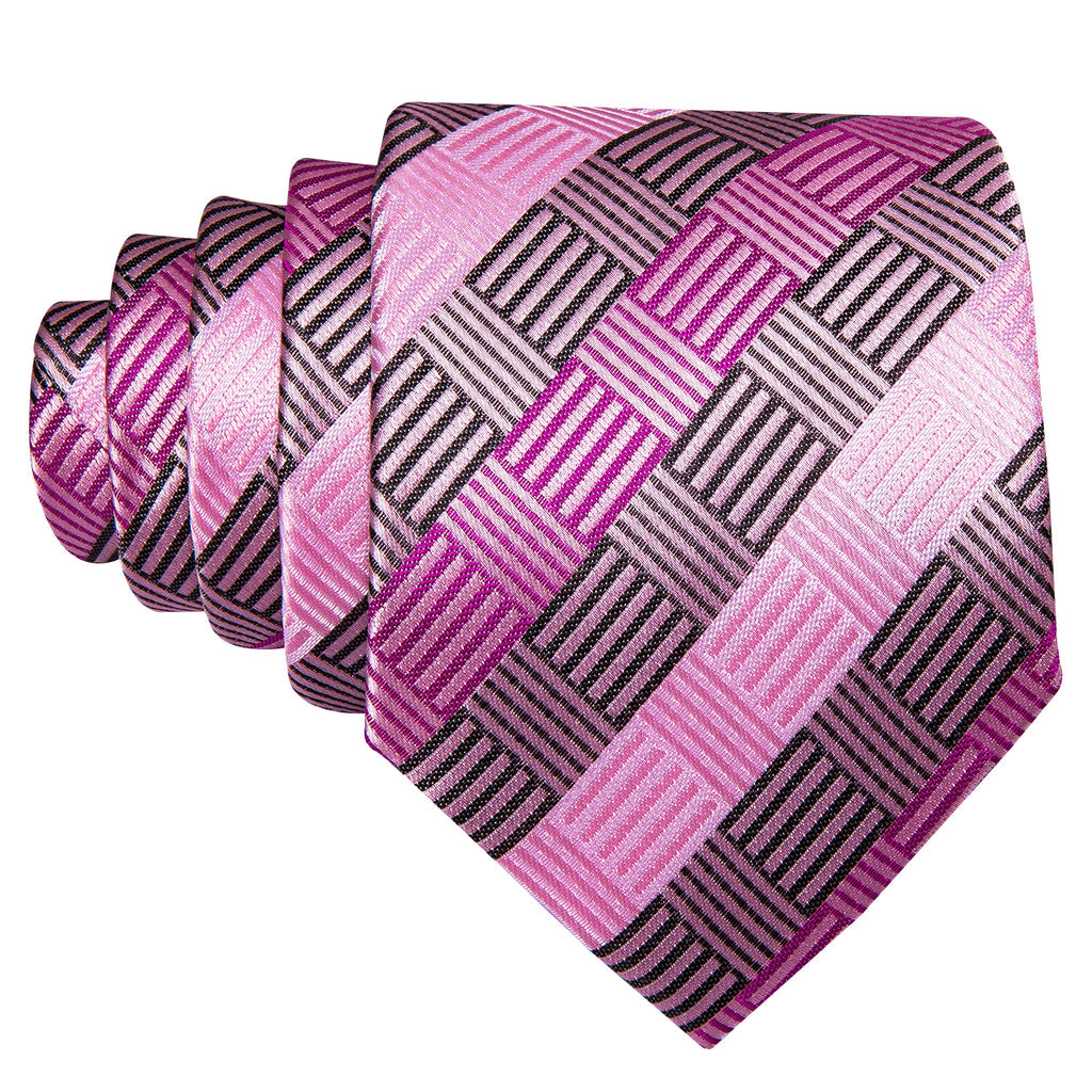 Pink Geometric Plaid Tie, Pocket Square and Cufflinks Set tie sets - Sophisticated Gentlemen