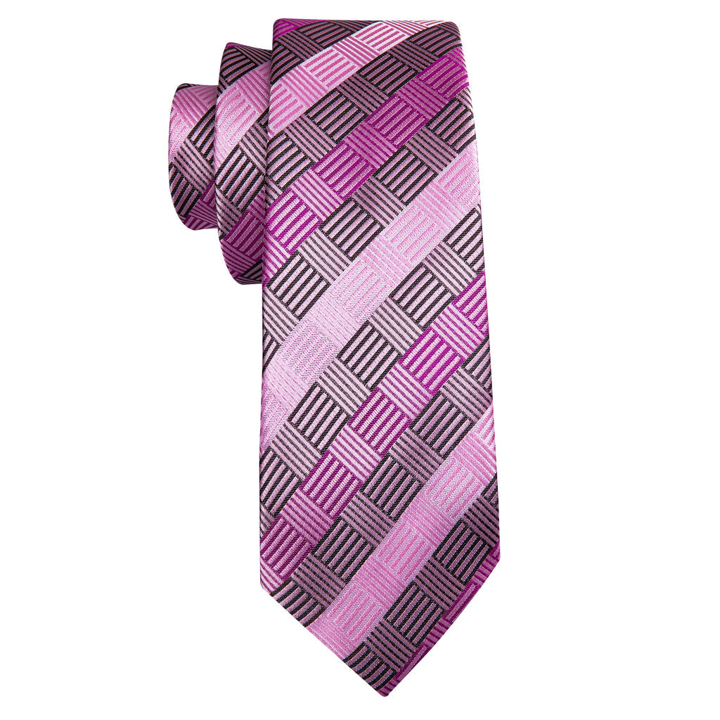 Pink Geometric Plaid Tie, Pocket Square and Cufflinks Set tie sets - Sophisticated Gentlemen