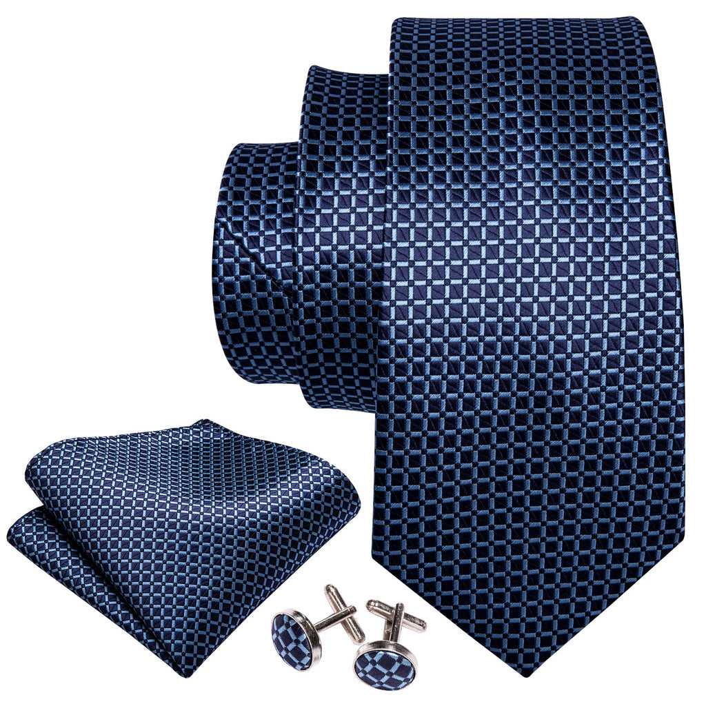 Dark Blue Plaid Tie, Pocket Square and Cufflinks Set tie sets - Sophisticated Gentlemen