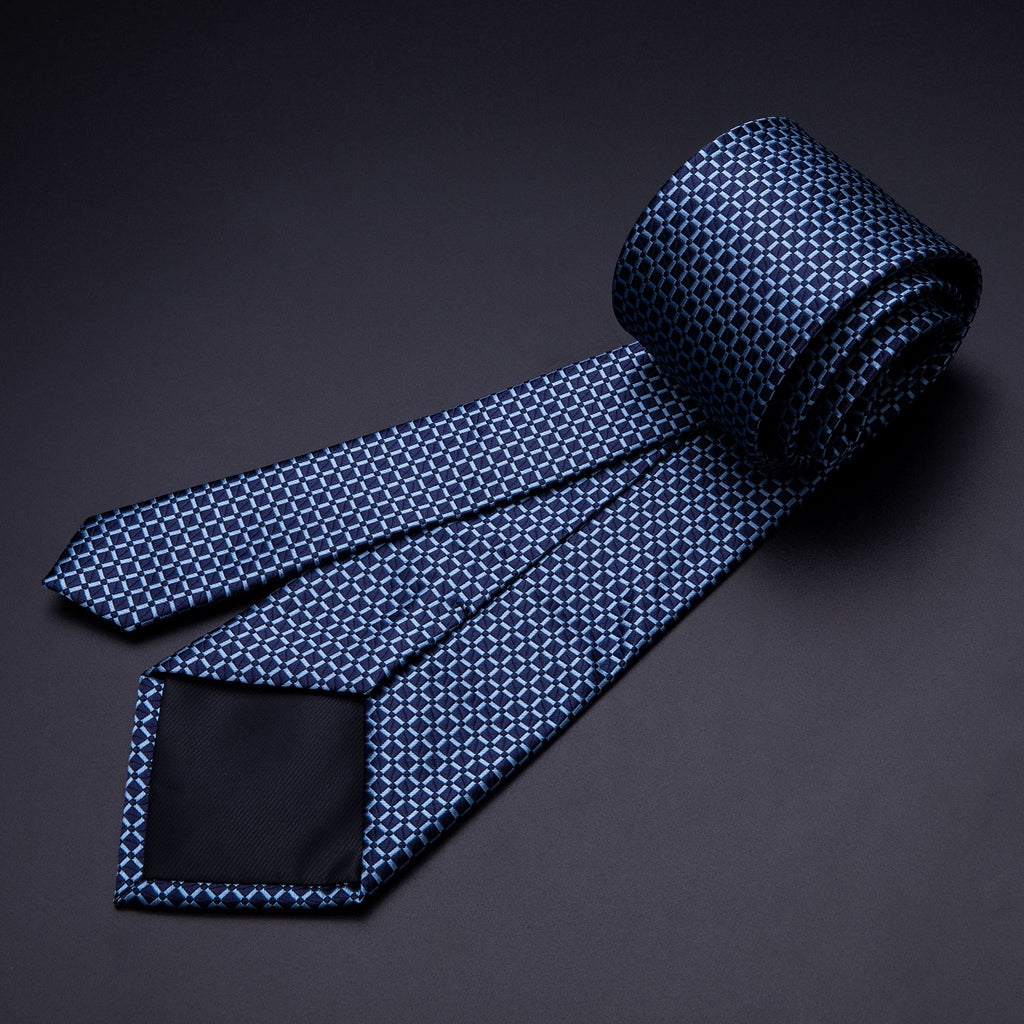 Dark Blue Plaid Tie, Pocket Square and Cufflinks Set tie sets - Sophisticated Gentlemen