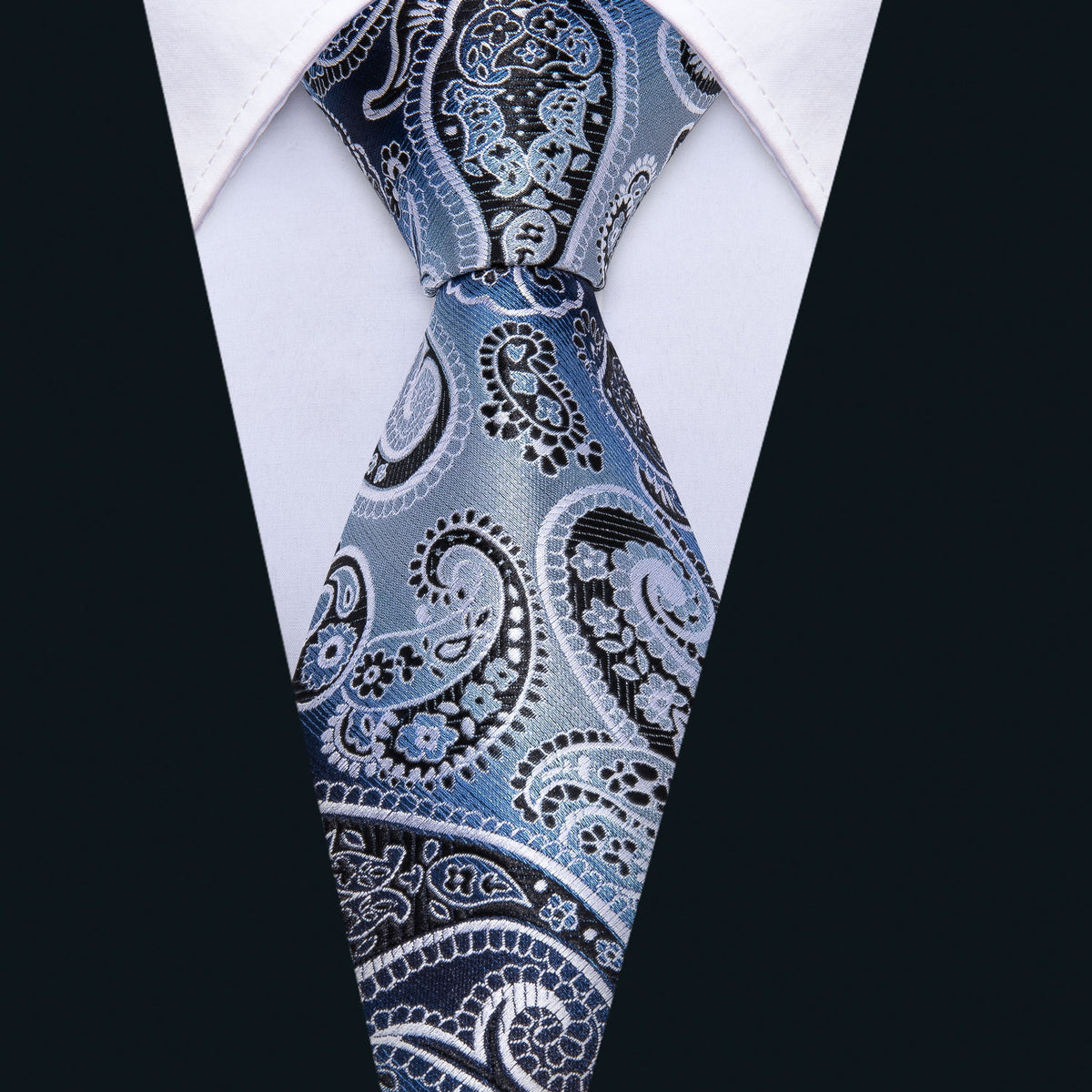Blue Black Paisley Tie, Pocket Square and Cufflinks Set tie sets - Sophisticated Gentlemen