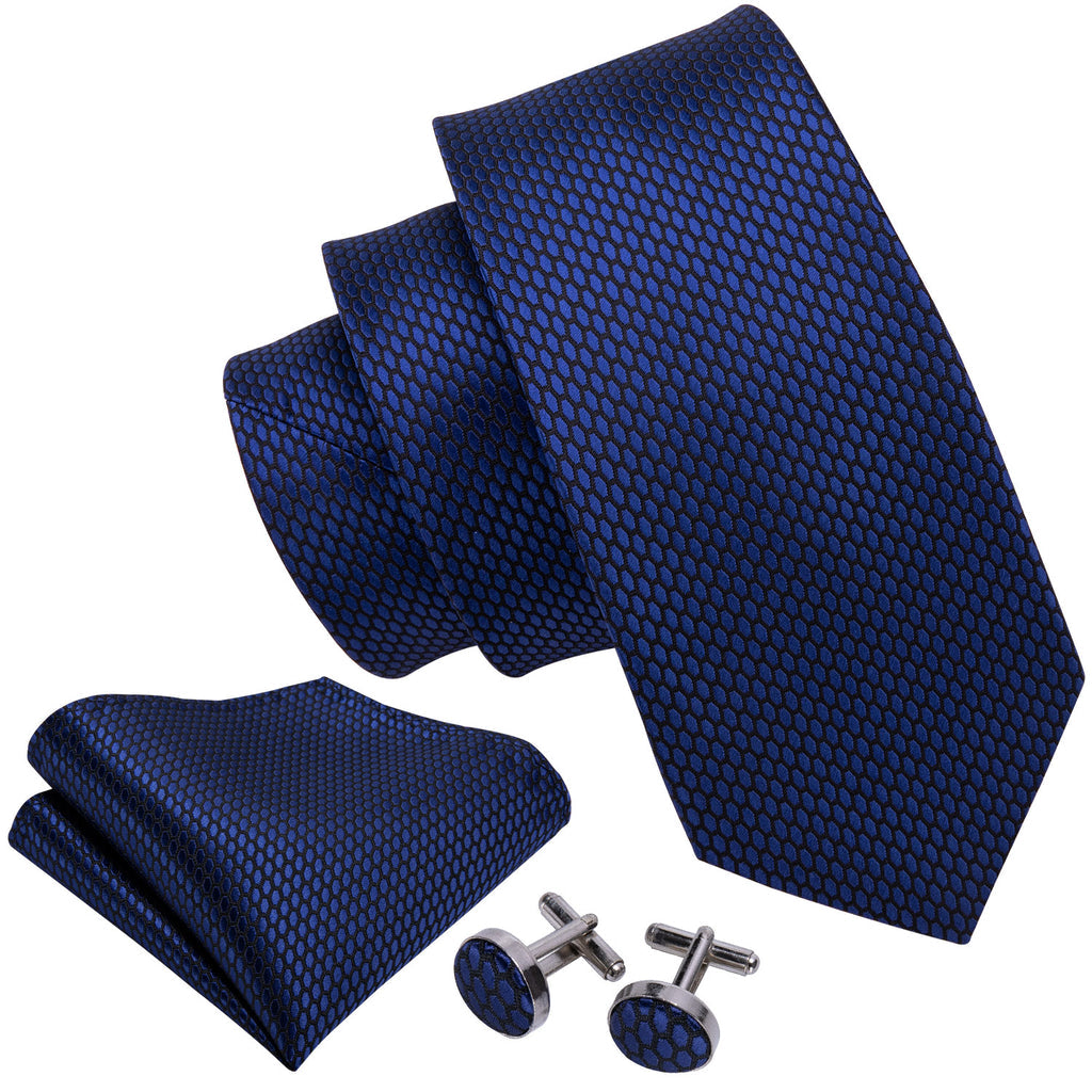 Navy Blue Geometric Tie, Pocket Square and Cufflinks Set tie sets - Sophisticated Gentlemen