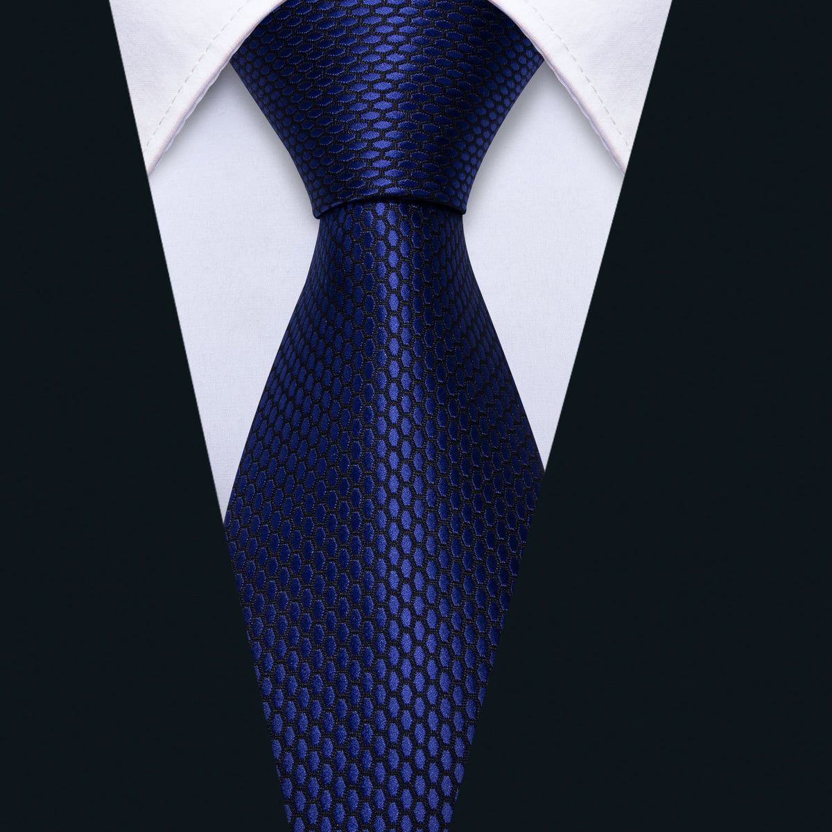 Navy Blue Geometric Tie, Pocket Square and Cufflinks Set tie sets - Sophisticated Gentlemen