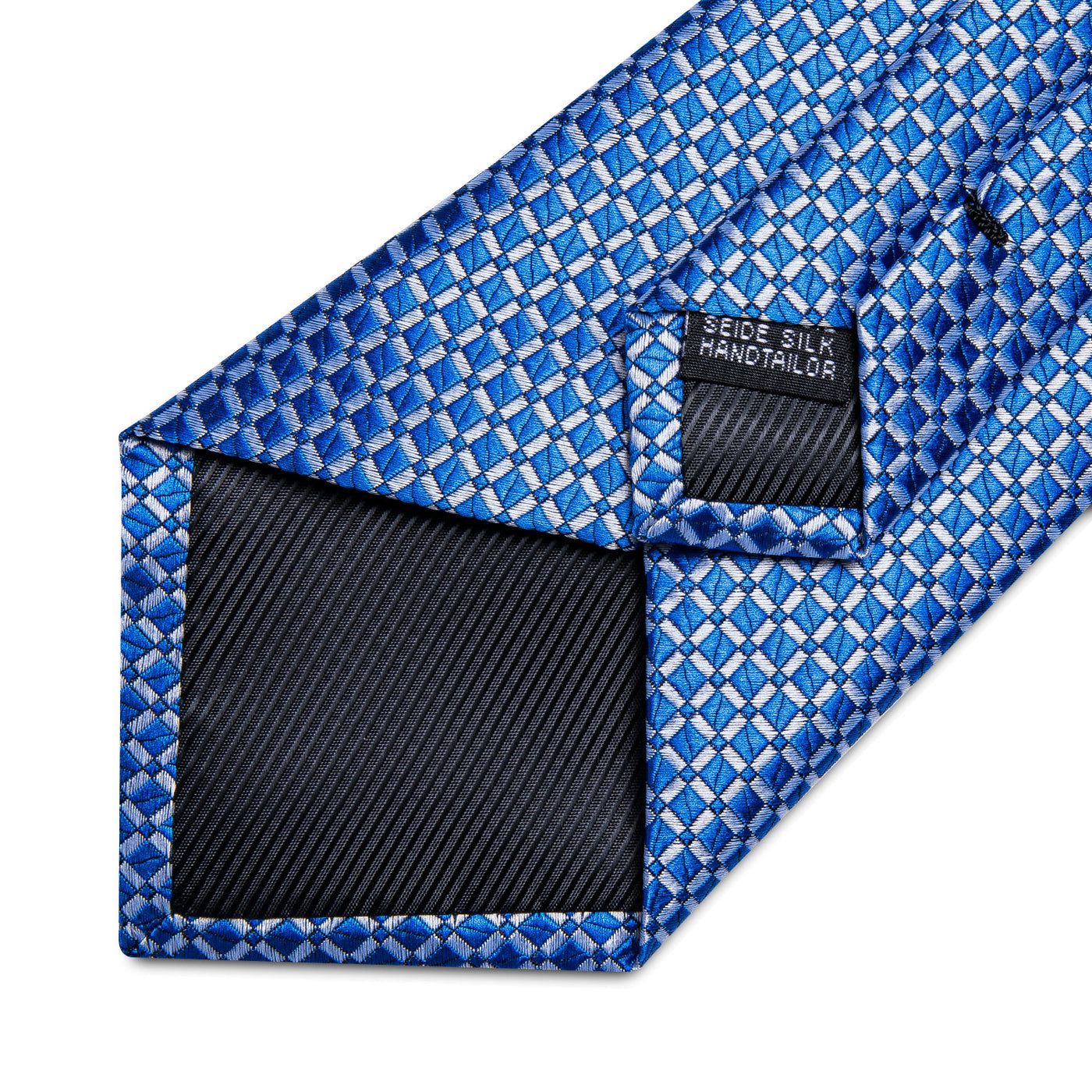 Modern Blue Plaid Silk Tie Set with Pocket Square and Cufflinks tie sets - Sophisticated Gentlemen