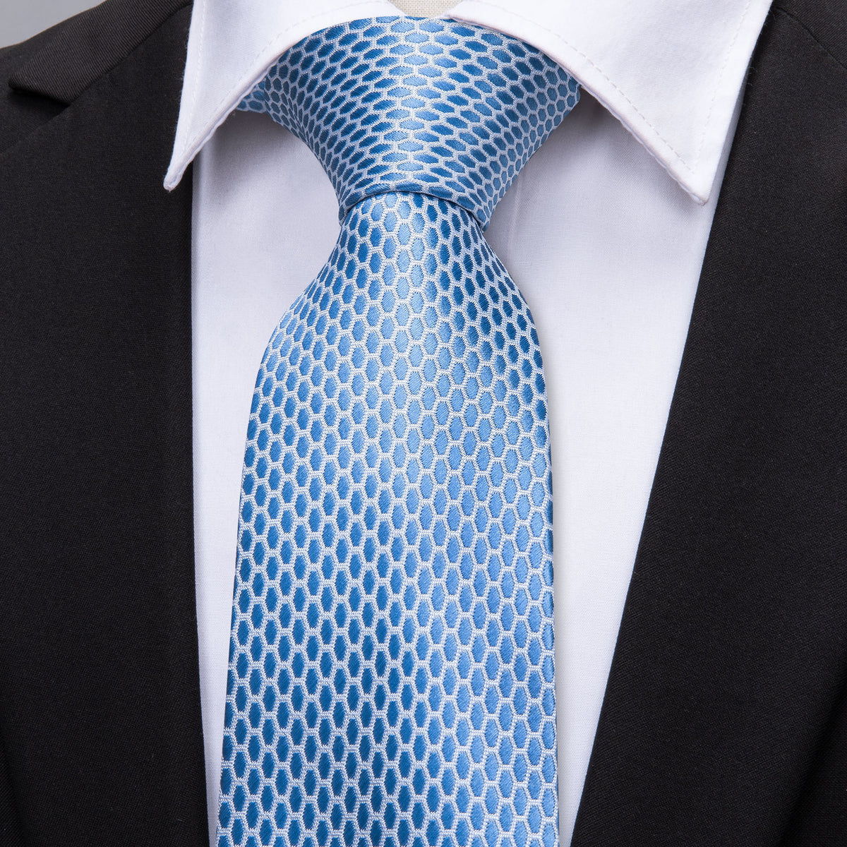 Sky Blue Geometric Tie, Pocket Square and Cufflinks Set tie sets - Sophisticated Gentlemen