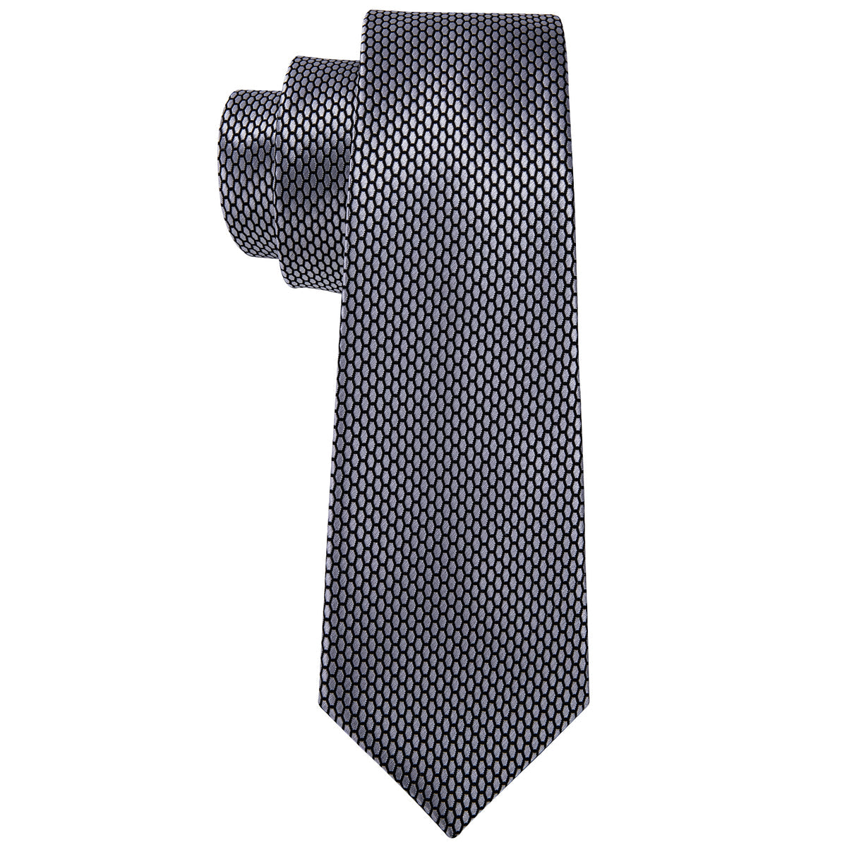 Sophisticated Gray Geometric Plaid Tie Set with Pocket Square and Cufflinks tie sets - Sophisticated Gentlemen