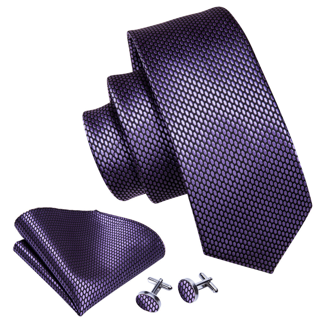 Purple Geometric Solid Tie, Pocket Square and Cufflinks Set tie sets - Sophisticated Gentlemen