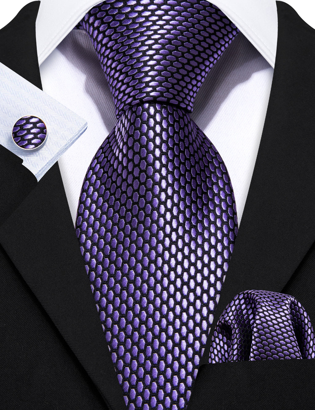 Purple Geometric Solid Tie, Pocket Square and Cufflinks Set tie sets - Sophisticated Gentlemen