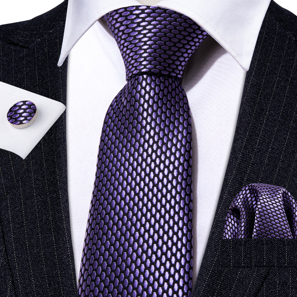 Purple Geometric Solid Tie, Pocket Square and Cufflinks Set tie sets - Sophisticated Gentlemen