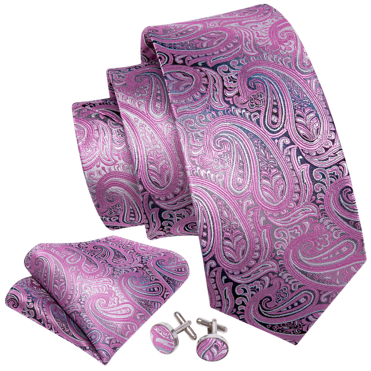 Blush Pink Paisley Silk Tie, Pocket Square & Cufflinks Set tie sets - Sophisticated Gentlemen