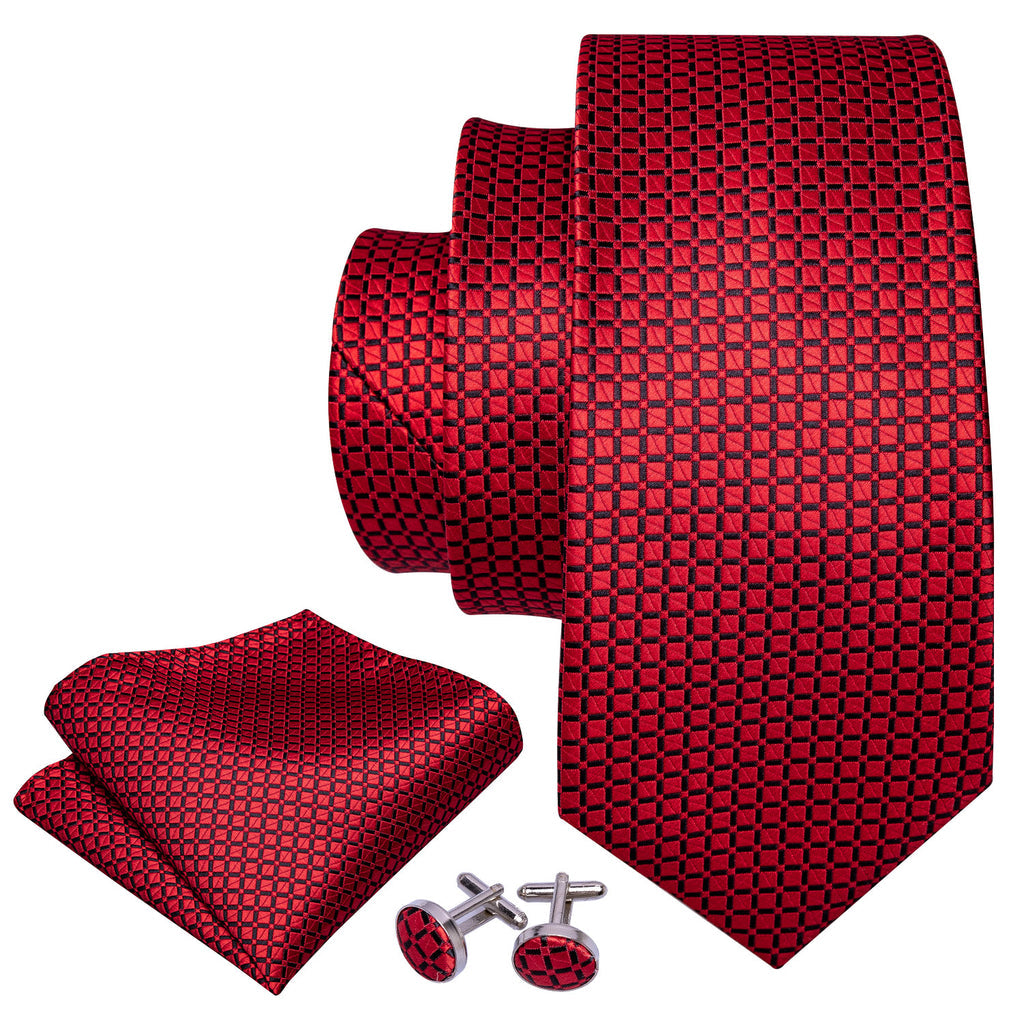 Red Plaid Tie, Pocket Square and Cufflinks Set tie sets - Sophisticated Gentlemen