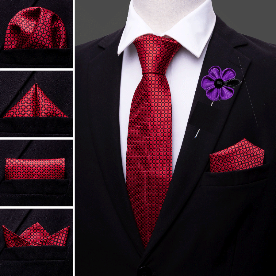 Red Plaid Tie, Pocket Square and Cufflinks Set tie sets - Sophisticated Gentlemen