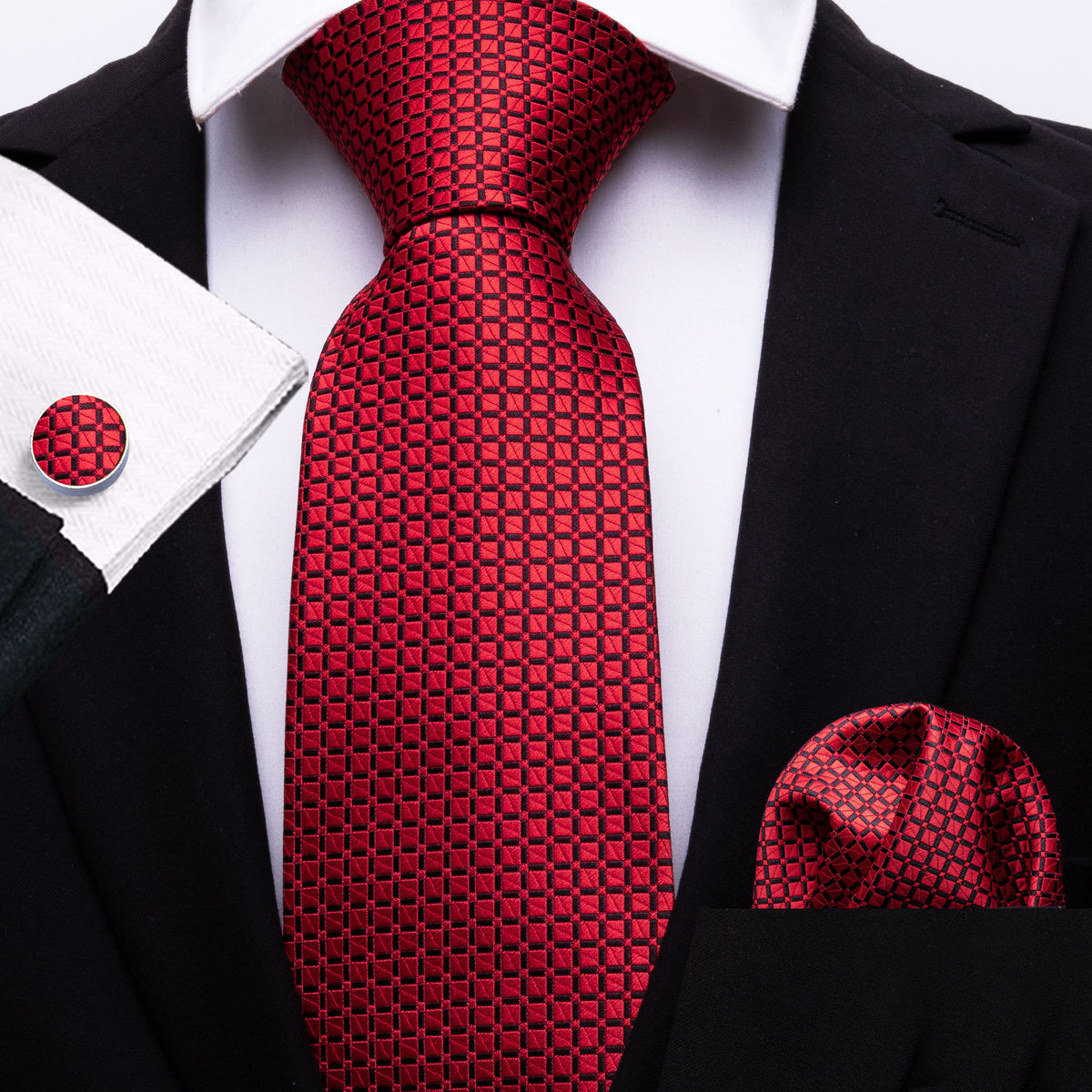 Red Plaid Tie, Pocket Square and Cufflinks Set tie sets - Sophisticated Gentlemen