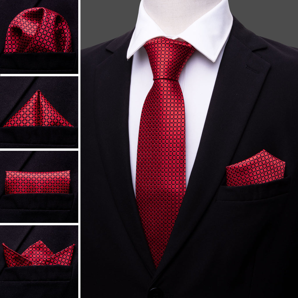 Red Plaid Tie, Pocket Square and Cufflinks Set tie sets - Sophisticated Gentlemen