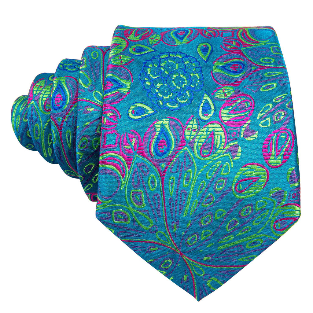 Blue Green Floral Tie, Pocket Square and Cufflinks Set tie sets - Sophisticated Gentlemen