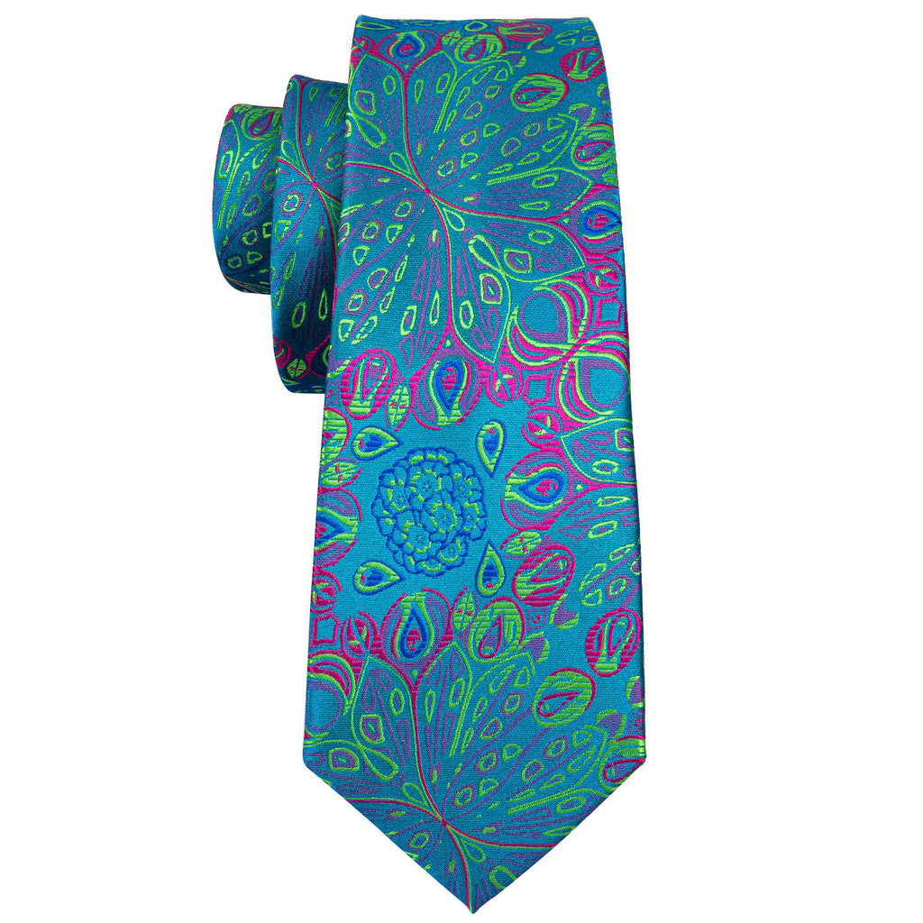 Blue Green Floral Tie, Pocket Square and Cufflinks Set tie sets - Sophisticated Gentlemen