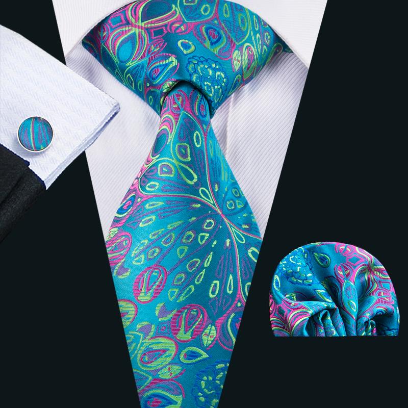 Blue Green Floral Tie, Pocket Square and Cufflinks Set tie sets - Sophisticated Gentlemen