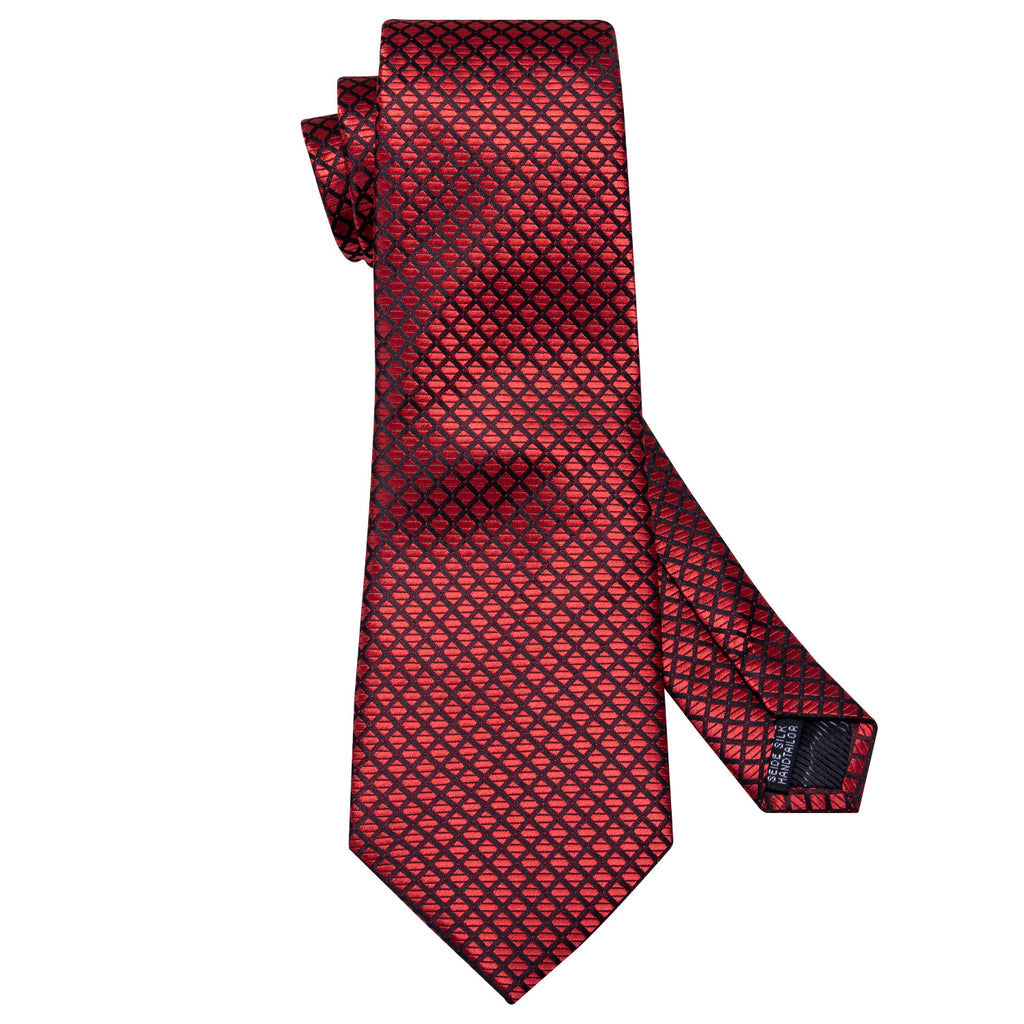 Red Black Plaid Tie, Pocket Square and Cufflinks Set tie sets - Sophisticated Gentlemen