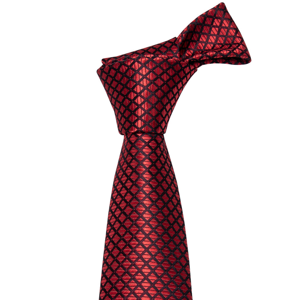 Red Black Plaid Tie, Pocket Square and Cufflinks Set tie sets - Sophisticated Gentlemen