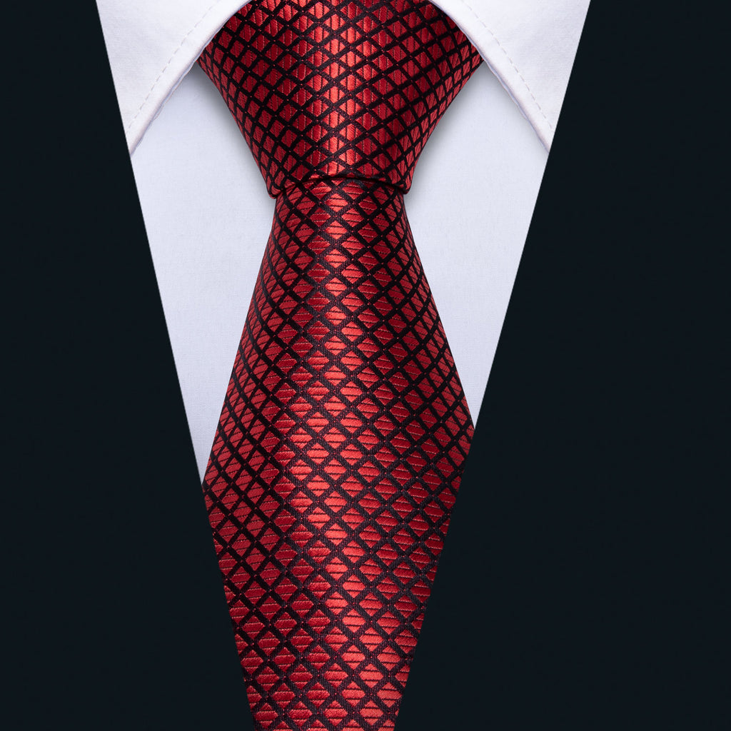 Red Black Plaid Tie, Pocket Square and Cufflinks Set tie sets - Sophisticated Gentlemen