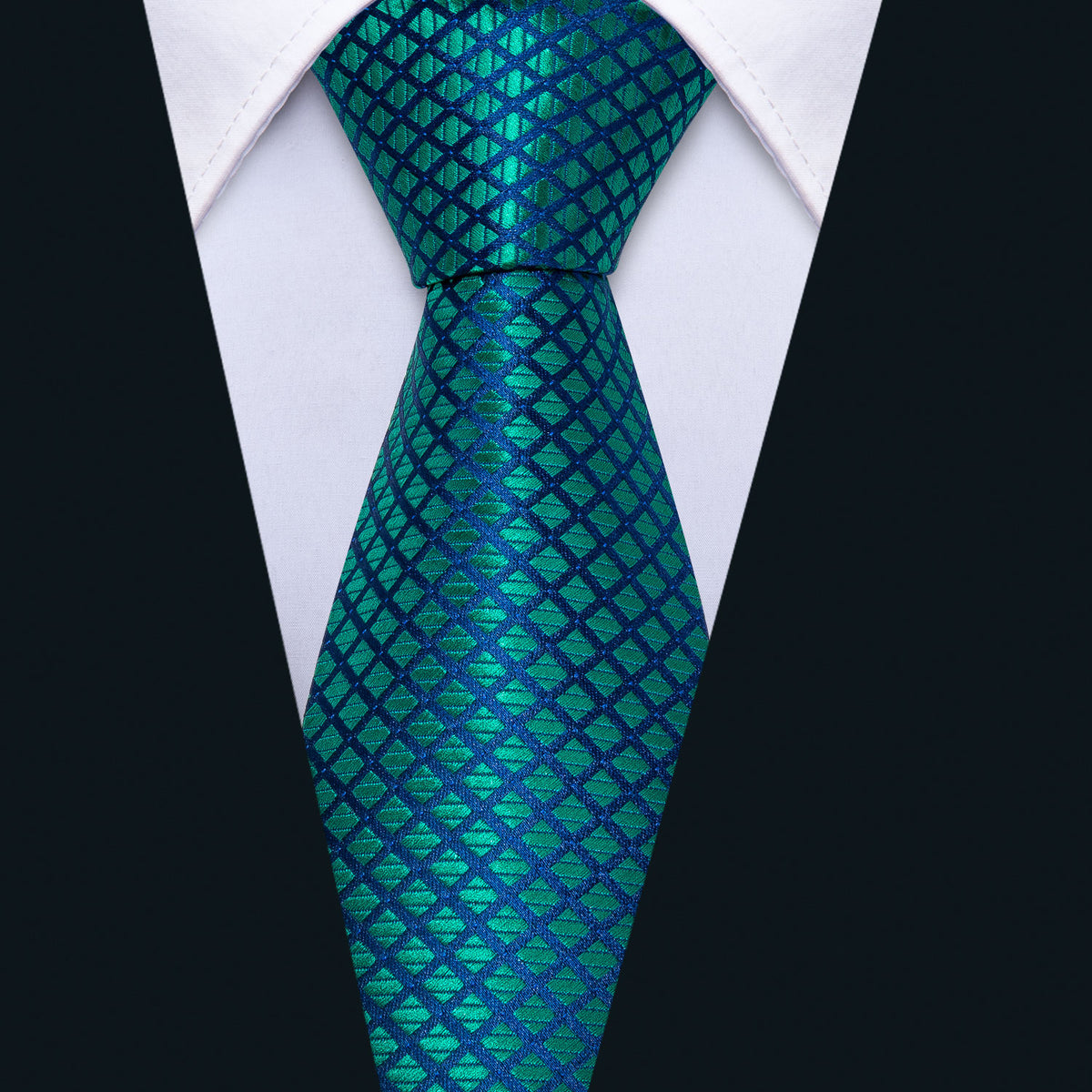 Checkered Teal Blue Plaid Tie, Pocket Square and Cufflinks Set tie sets - Sophisticated Gentlemen