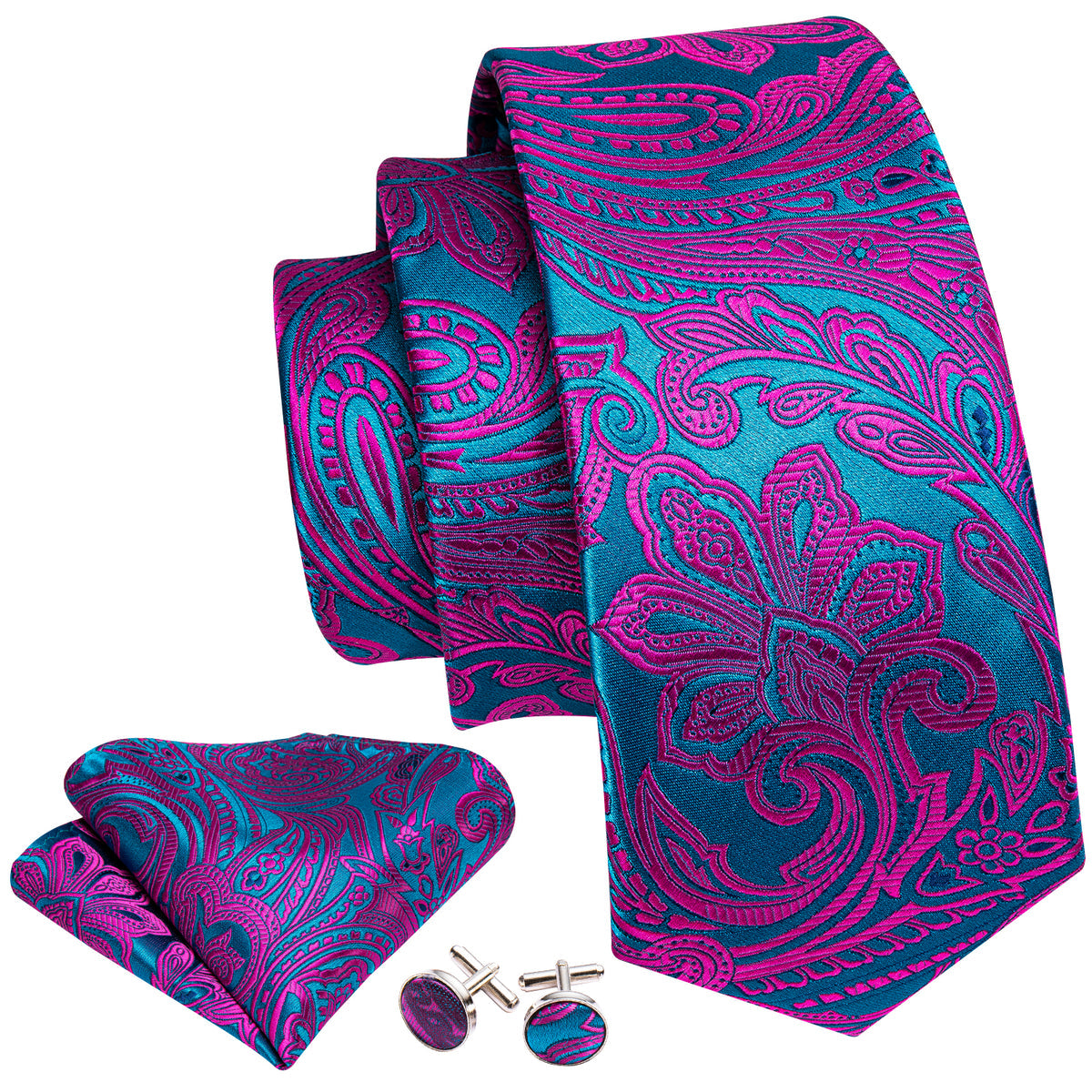 Red Blue Paisley Tie, Pocket Square and Cufflinks Set tie sets - Sophisticated Gentlemen
