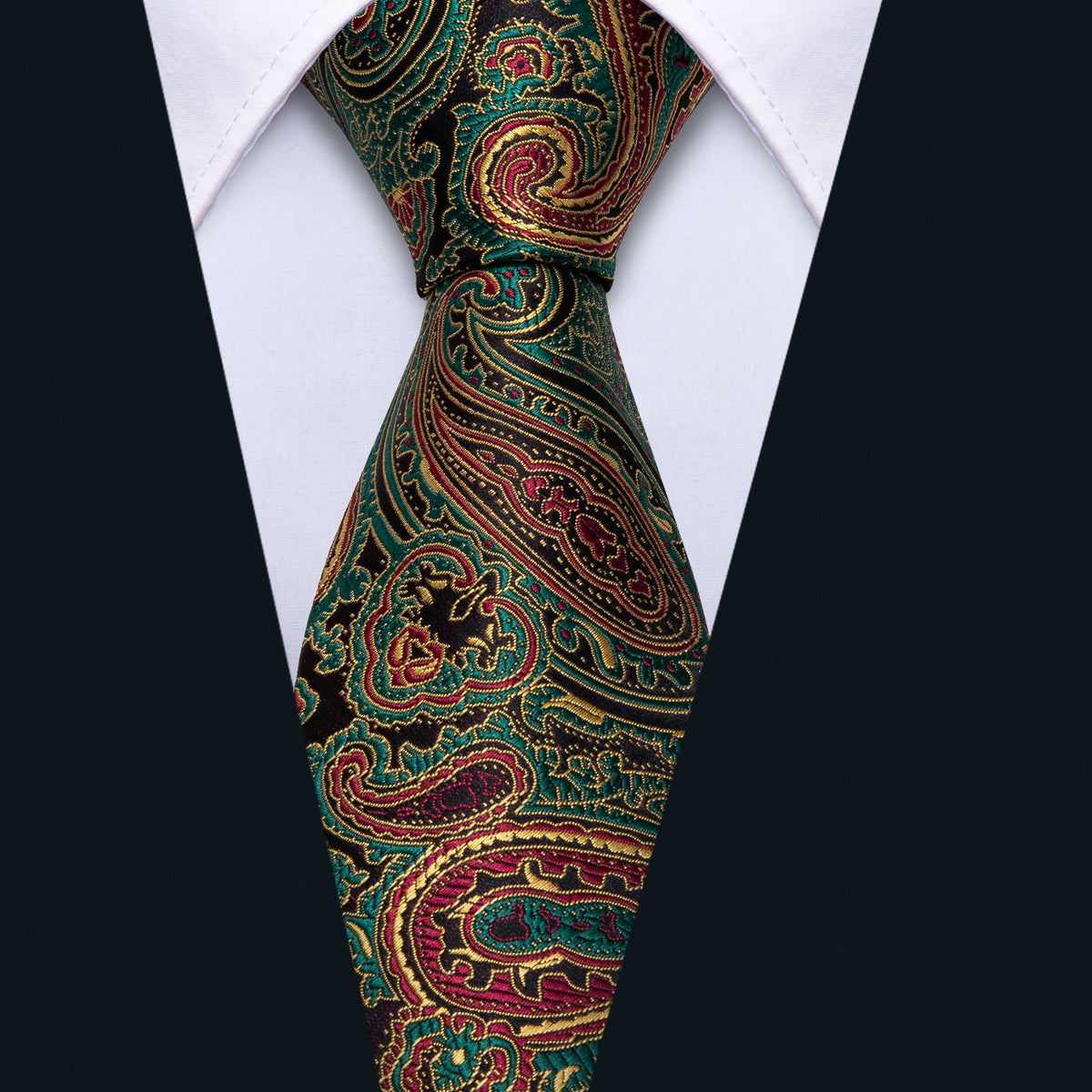 Olive Green & Bronze Paisley Silk Tie, Pocket Square & Cufflinks Set tie sets - Sophisticated Gentlemen