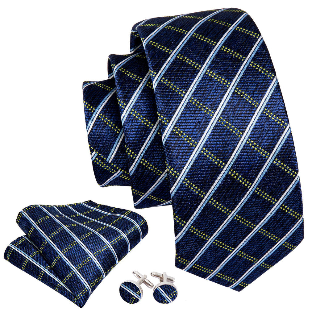 Royal Blue Plaid Tie, Pocket Square and Cufflinks Set tie sets - Sophisticated Gentlemen