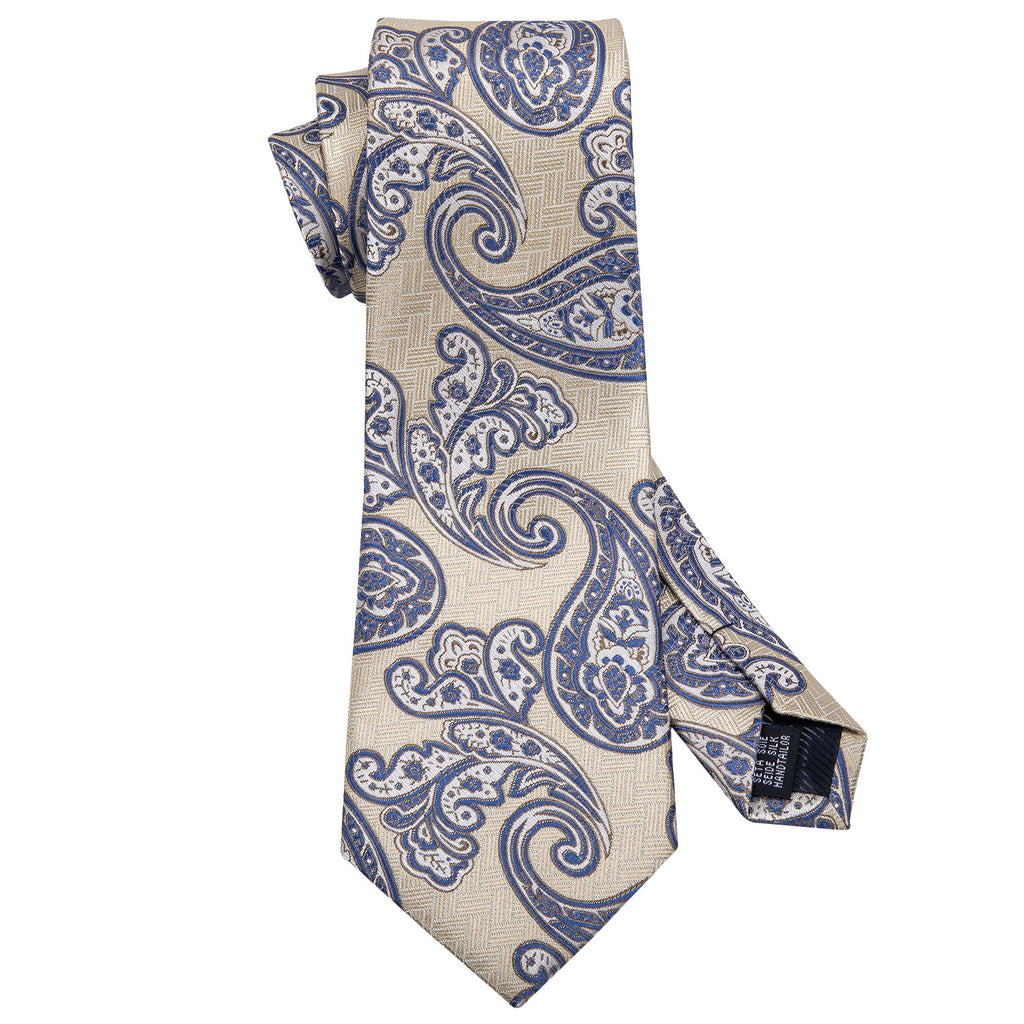 Yellow Blue Paisley Silk Tie, Pocket Square and Cufflinks Set tie sets - Sophisticated Gentlemen