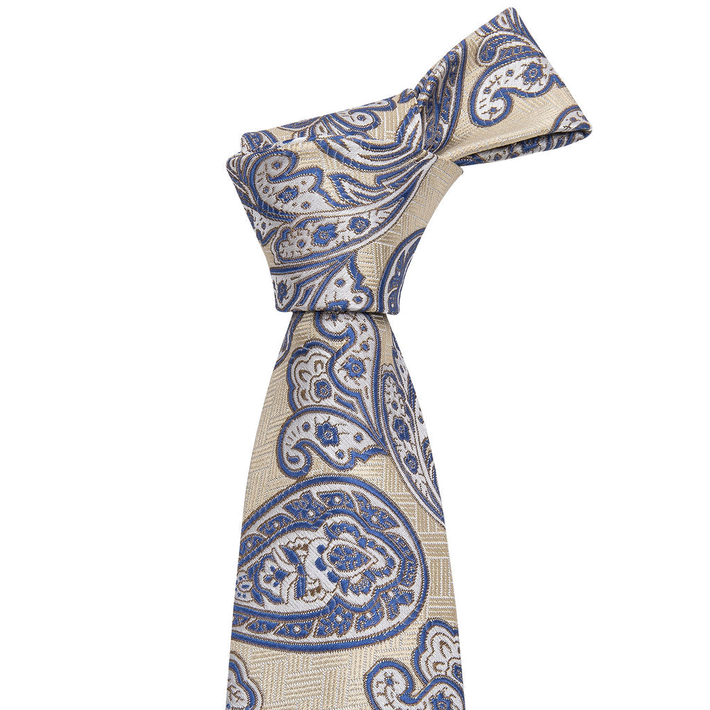Yellow Blue Paisley Silk Tie, Pocket Square and Cufflinks Set tie sets - Sophisticated Gentlemen