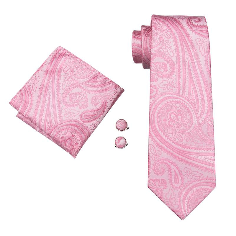 Pink Paisley Tie, Pocket Square and Cufflinks Set tie sets - Sophisticated Gentlemen