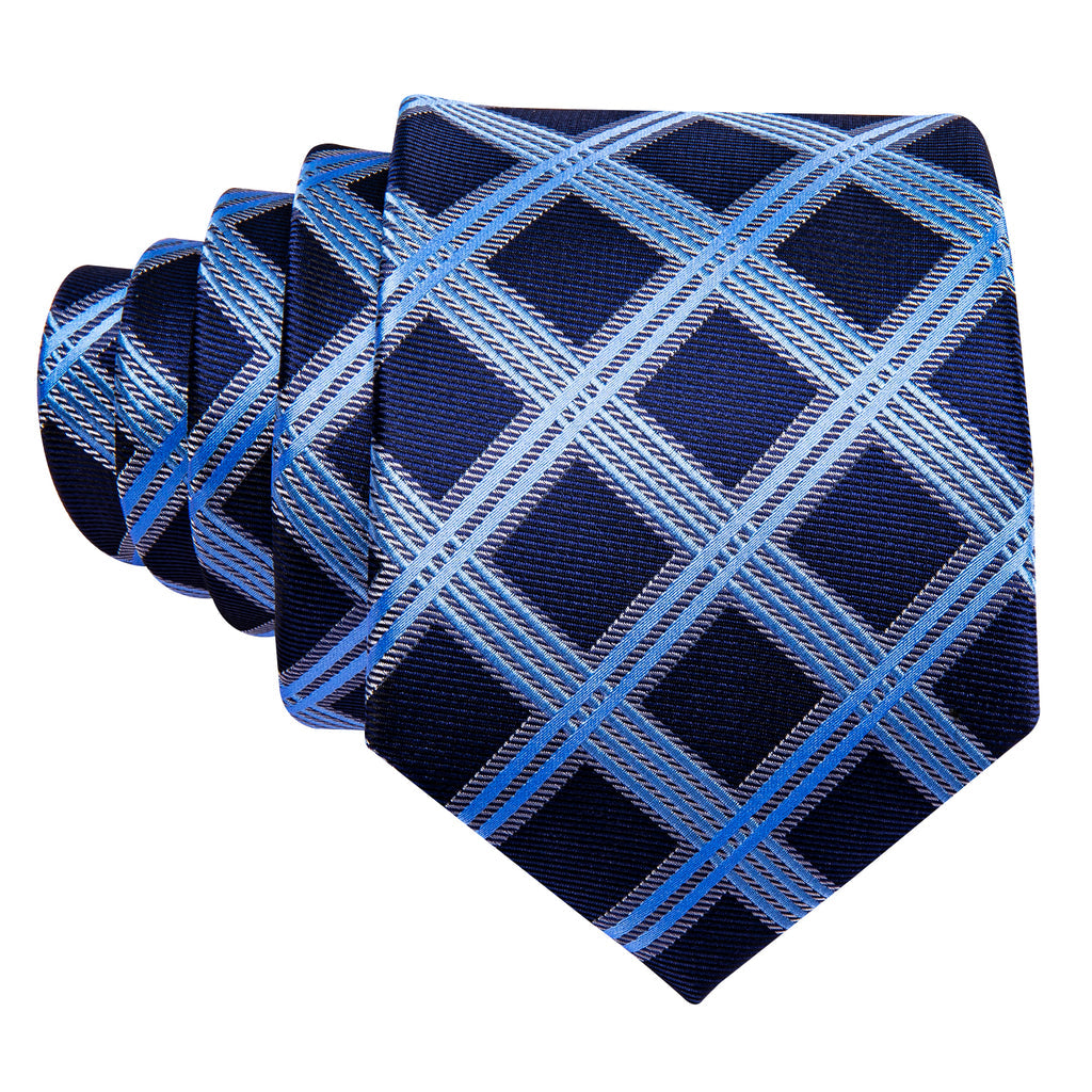 Dark Blue Sky Blue Checkered Tie, Pocket Square and Cufflinks Set tie sets - Sophisticated Gentlemen
