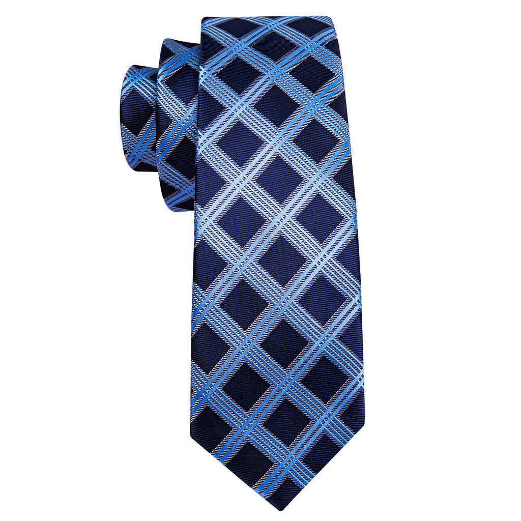 Dark Blue Sky Blue Checkered Tie, Pocket Square and Cufflinks Set tie sets - Sophisticated Gentlemen