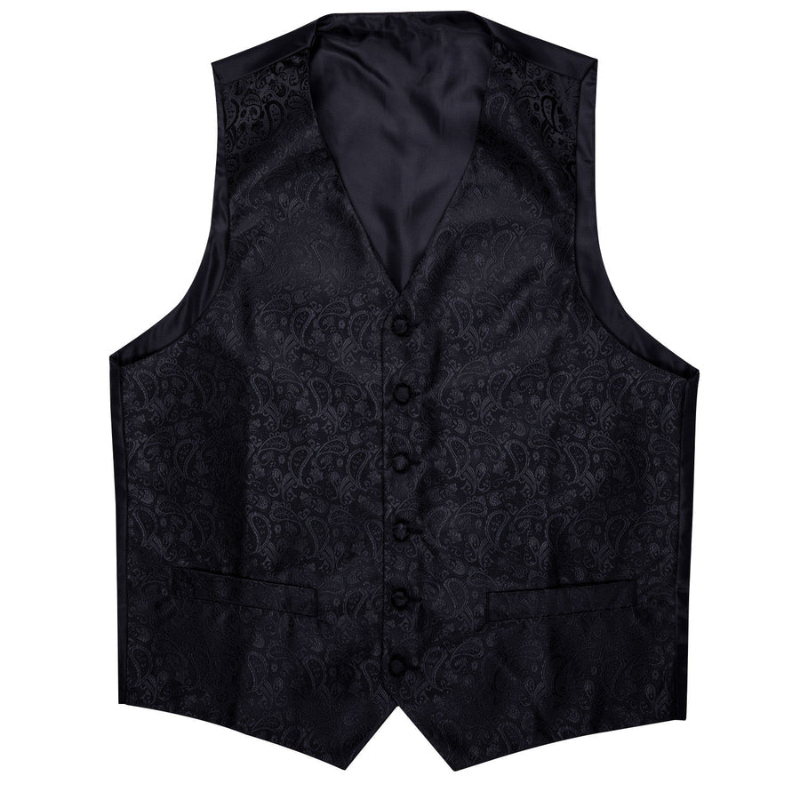Ebony Black Paisley Luxe Silk Vest Set vest set - Sophisticated Gentlemen