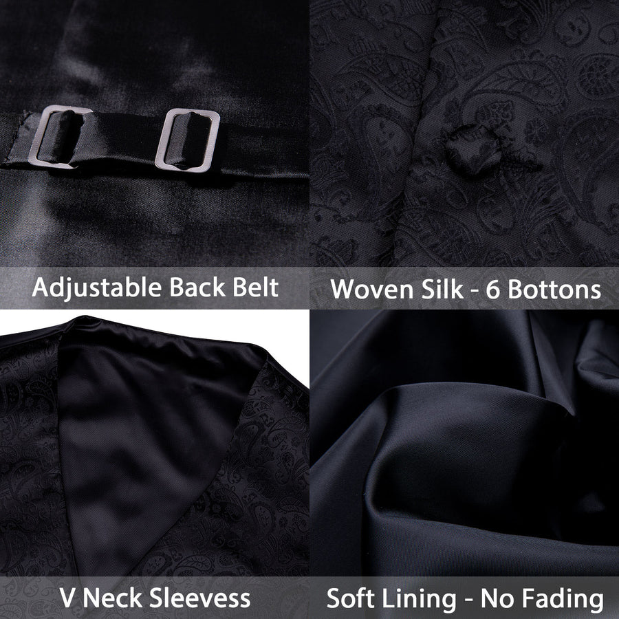 Ebony Black Paisley Luxe Silk Vest Set vest set - Sophisticated Gentlemen