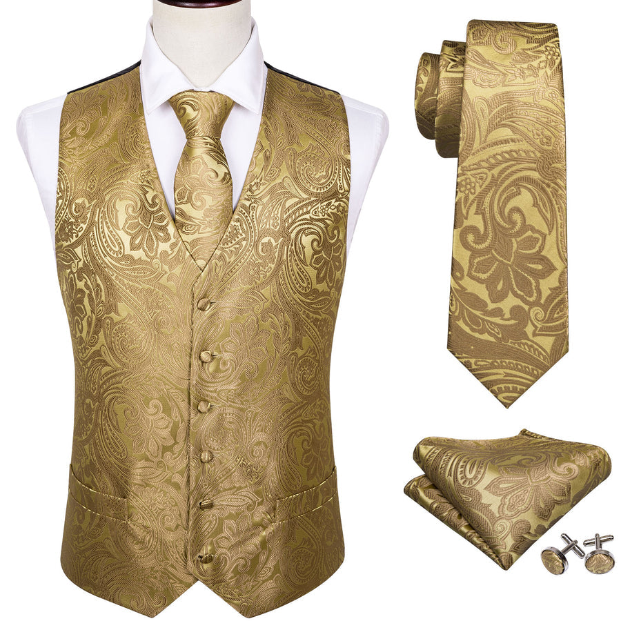 Floral Golden Silk Vest Set vest set - Sophisticated Gentlemen