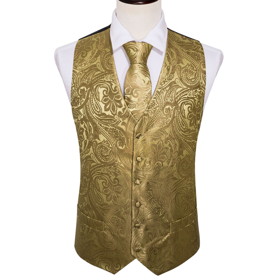Floral Golden Silk Vest Set vest set - Sophisticated Gentlemen