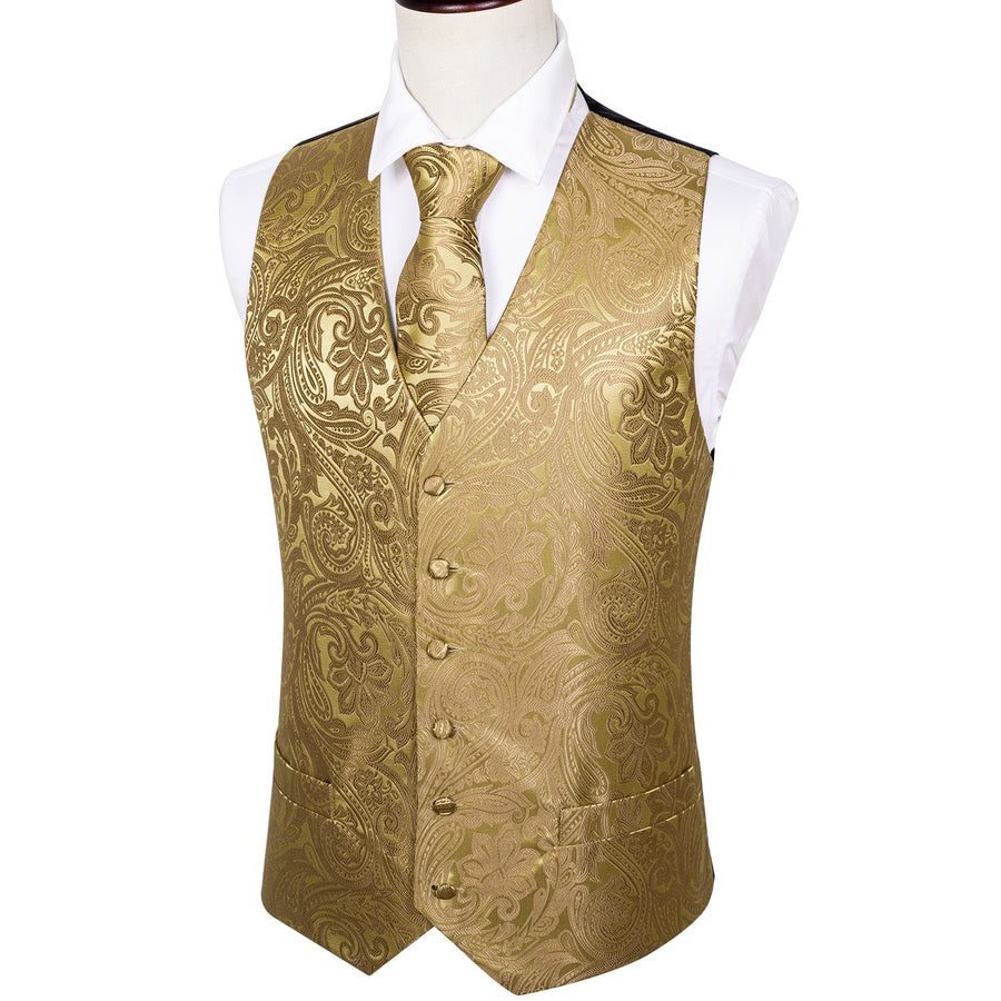 Floral Golden Silk Vest Set vest set - Sophisticated Gentlemen