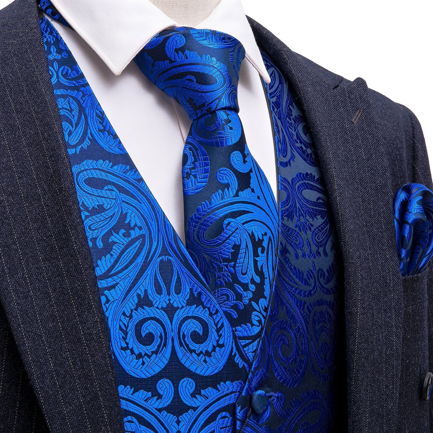Blue Paisley Silk Vest Set vest set S (Chest 40) - Sophisticated Gentlemen