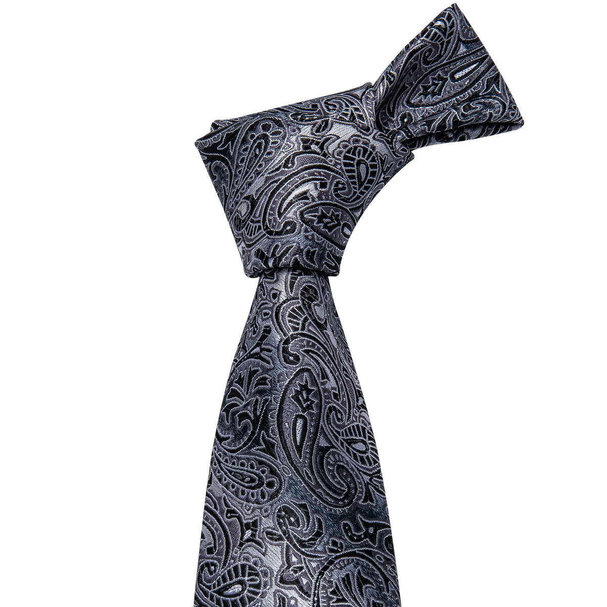 Black Gray Paisley Silk Tie, Pocket Square and Cufflinks Set tie sets - Sophisticated Gentlemen