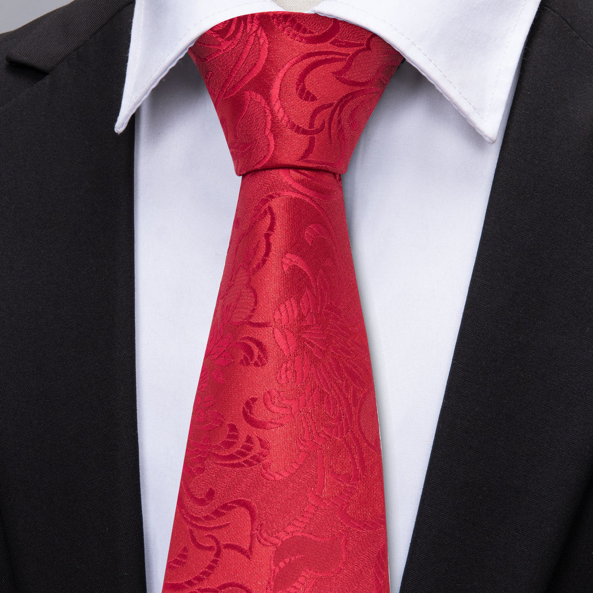 Wedding Red Floral Tie, Pocket Square and Cufflinks Set tie sets - Sophisticated Gentlemen