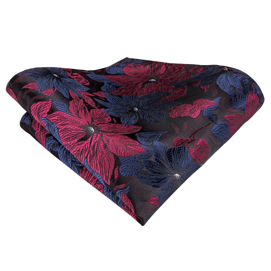 Black, Blue and Red Floral XL Tie, Pocket Square and Cufflinks tie sets - Sophisticated Gentlemen