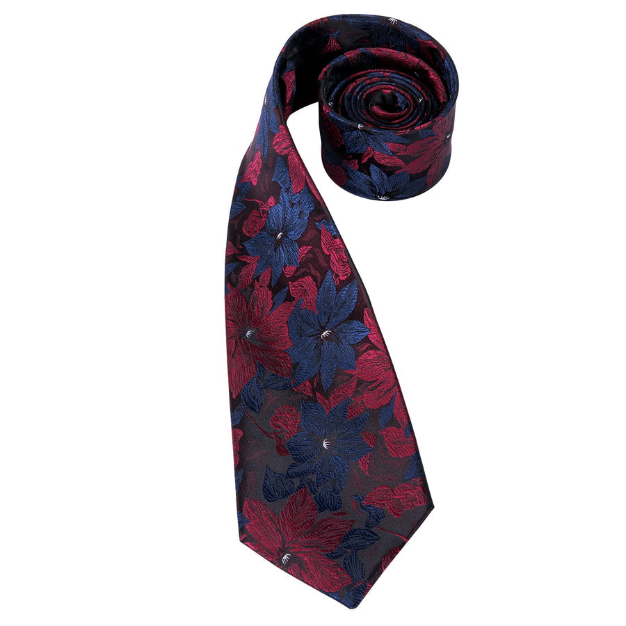 Black, Blue and Red Floral XL Tie, Pocket Square and Cufflinks tie sets - Sophisticated Gentlemen