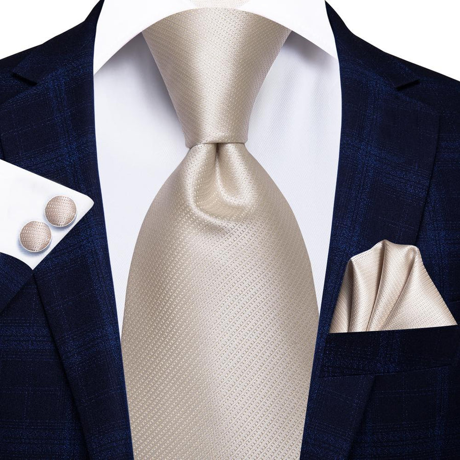 Champagne Solid XL Tie, Pocket Square and Cufflinks tie sets - Sophisticated Gentlemen