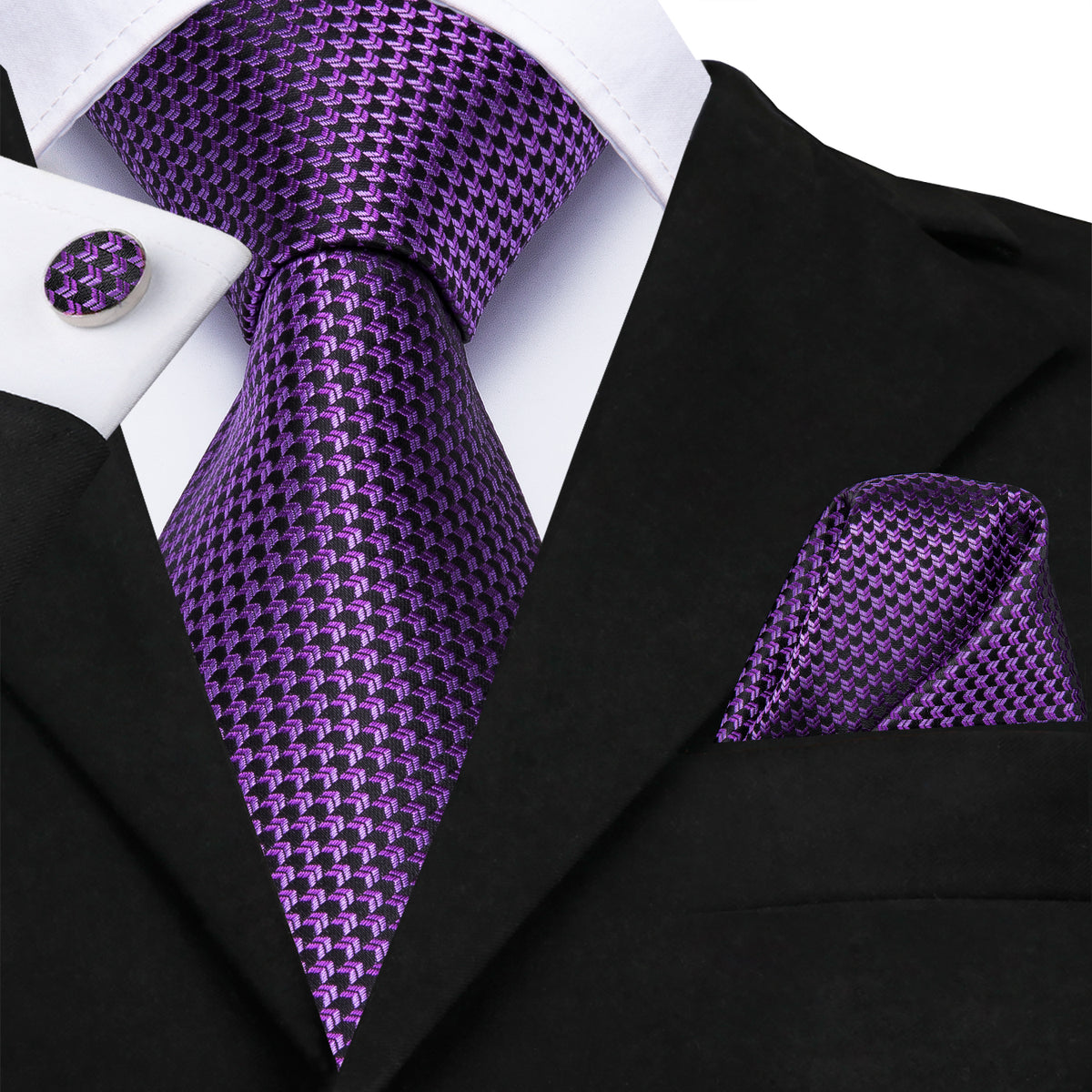 Modern Purple Tie, Pocket Square and Cufflinks Modern Purple Tie, Pocket Square and Cufflinks