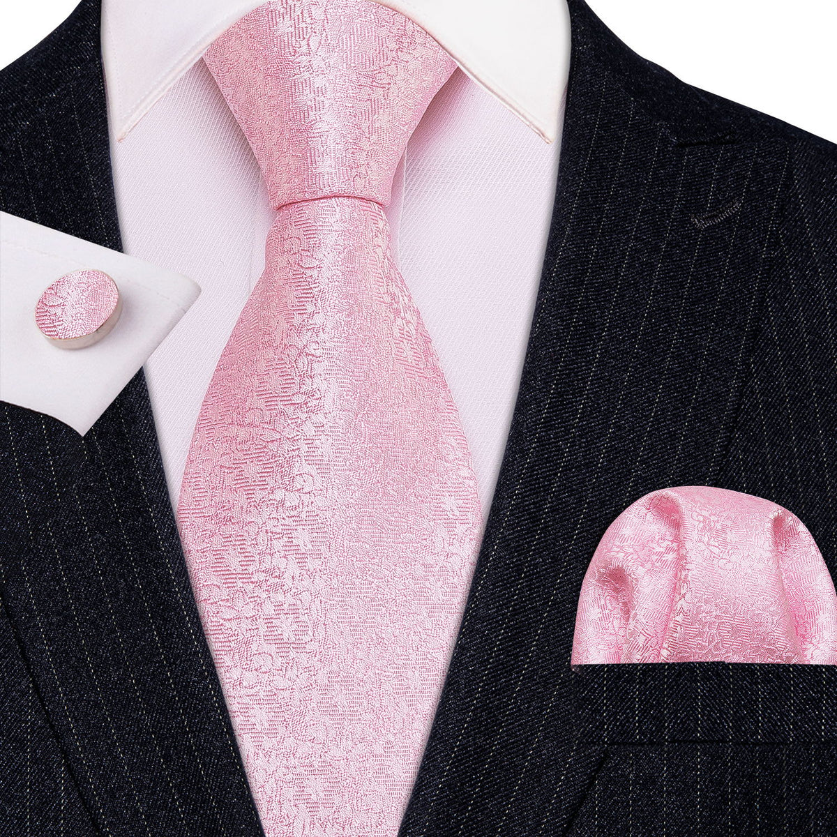 Light Pink Floral Tie, Pocket Square and Cufflinks Set tie sets - Sophisticated Gentlemen