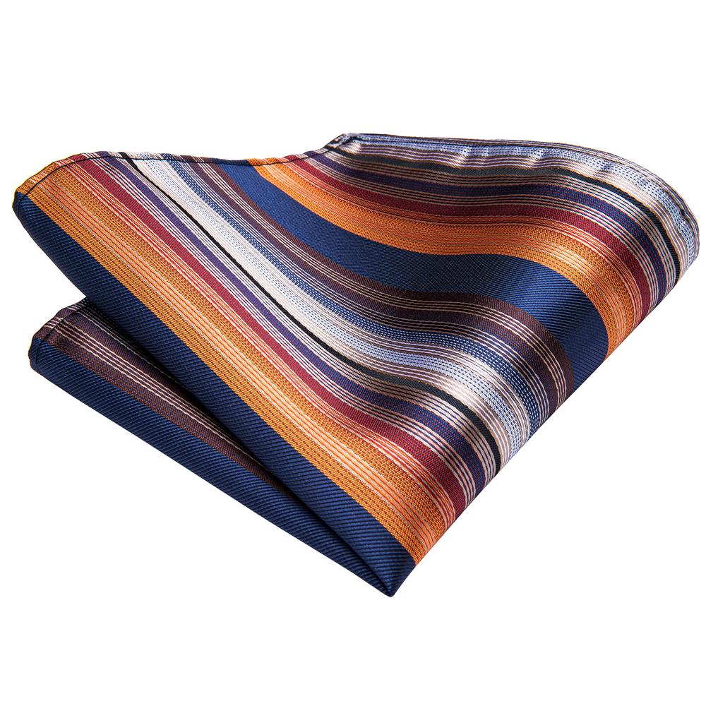 Navy, Copper & Burgundy Diagonal Striped Silk Tie, Pocket Square & Cufflinks Set