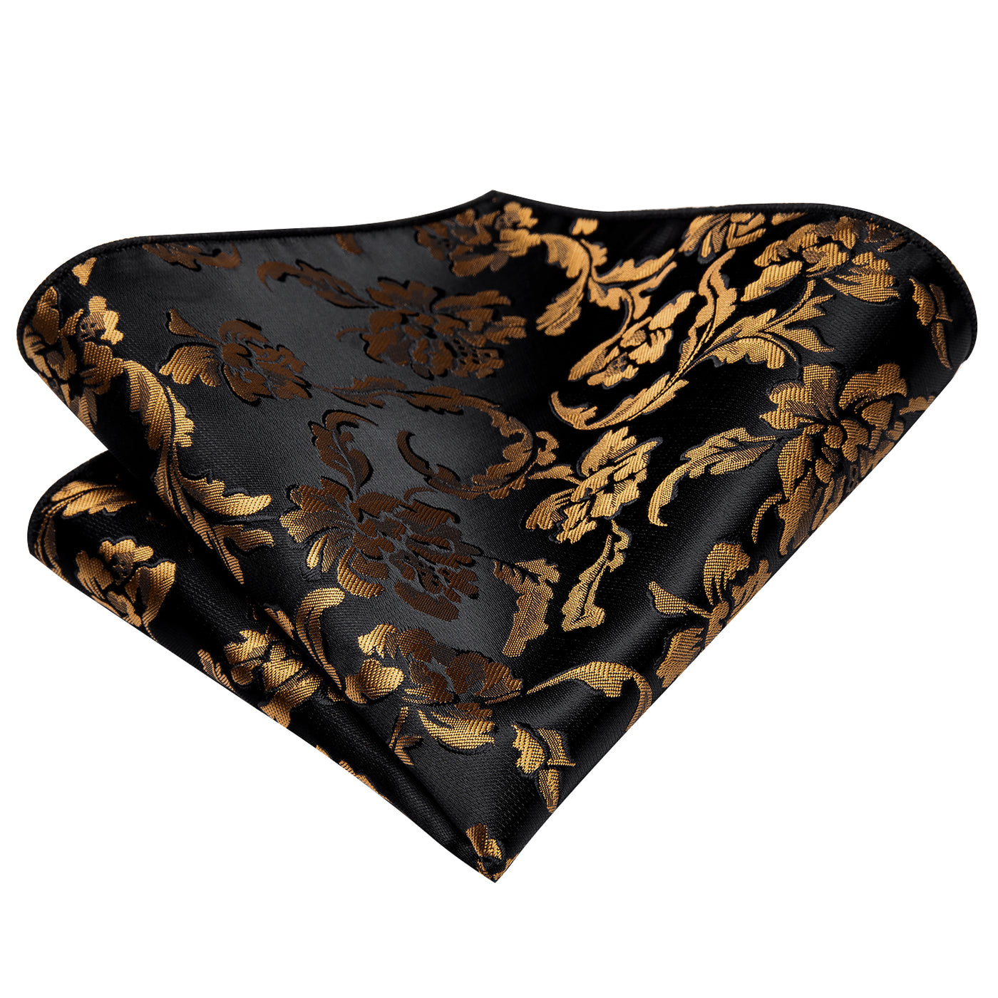 Black & Gold Floral Silk Tie, Pocket Square & Cufflinks Set tie sets - Sophisticated Gentlemen