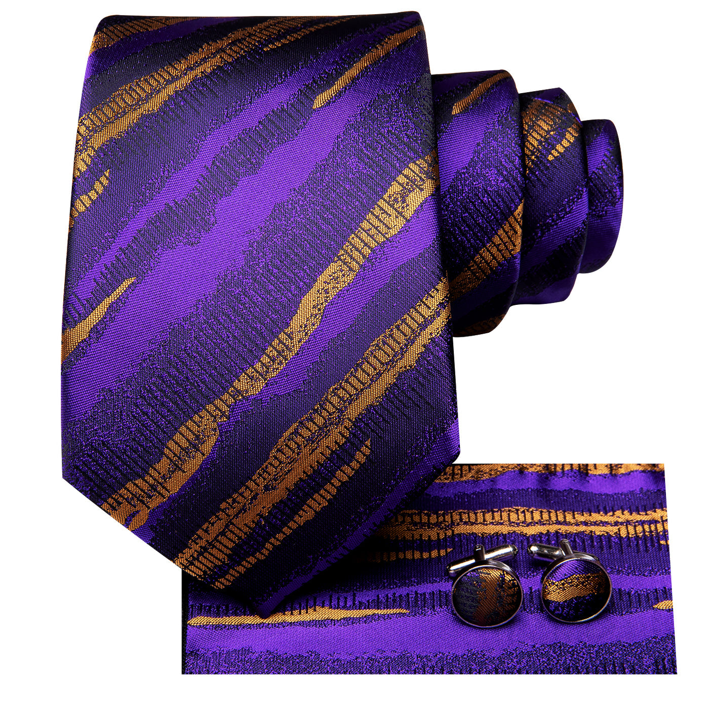 Purple and Gold Striped Tie Set tie set - Sophisticated Gentlemen